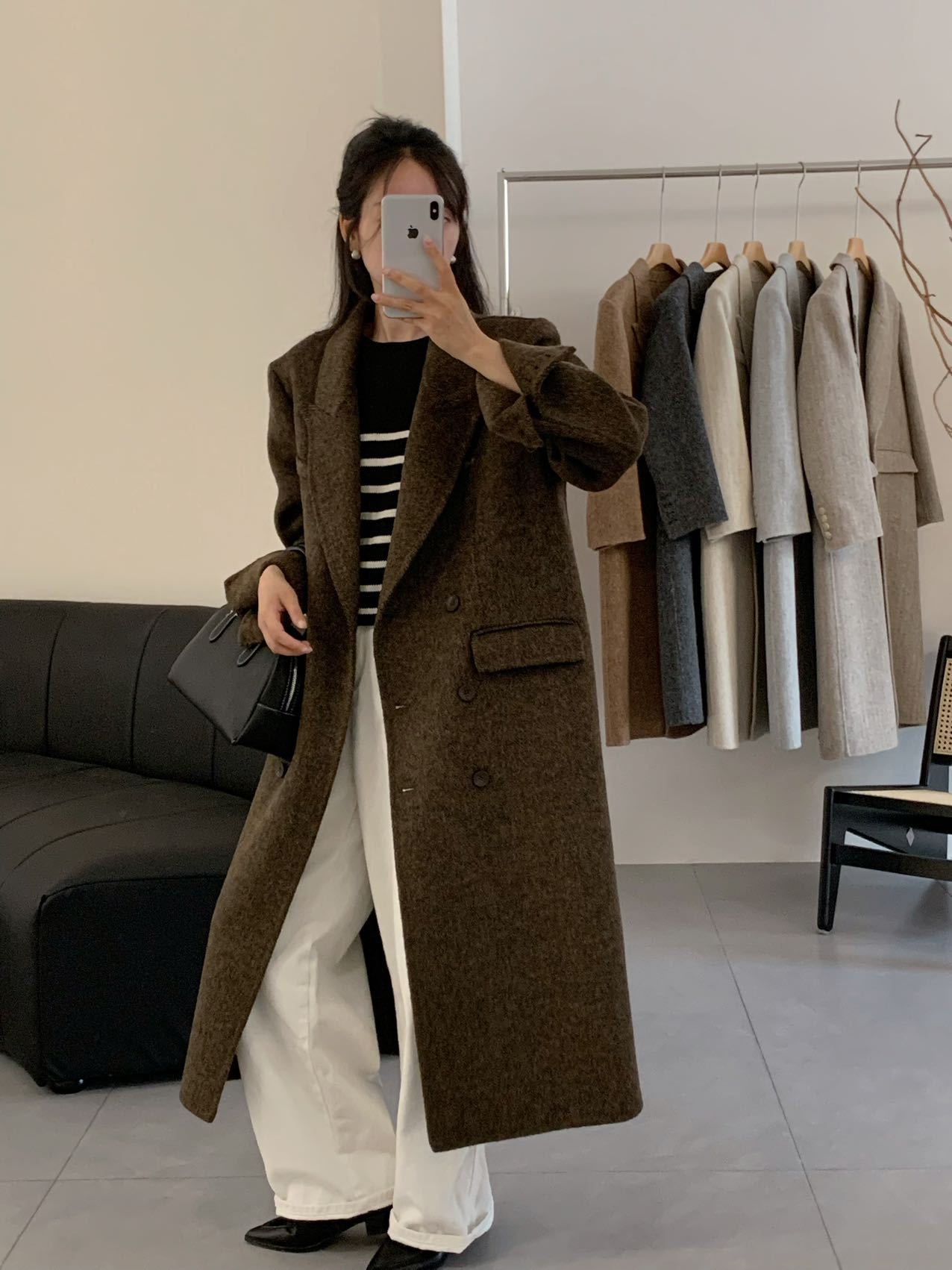 Herringbone Suit Collar Reversible Wool Coat