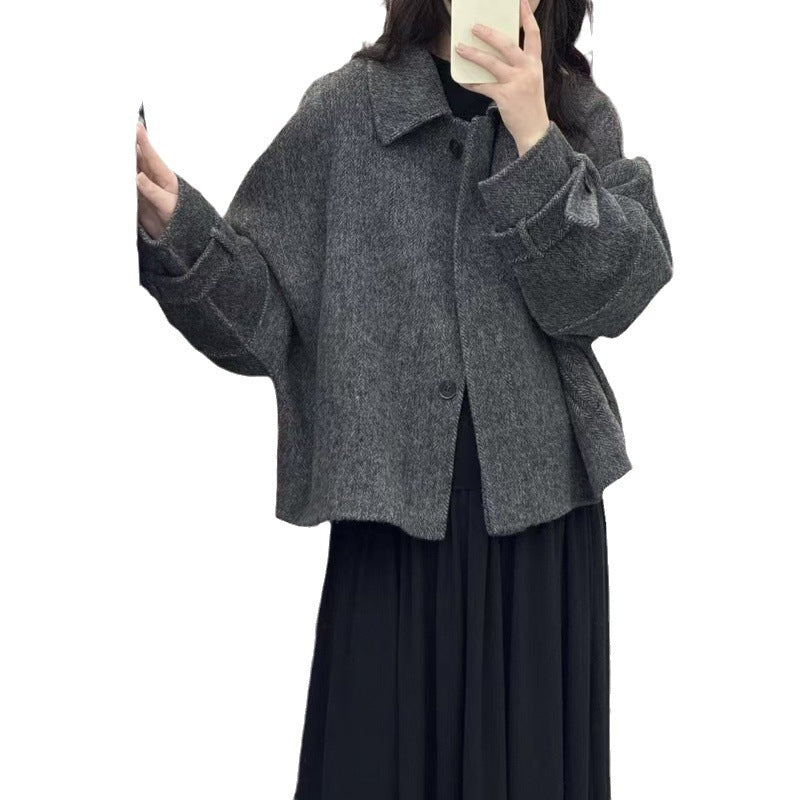 Reversible Cashmere Coat, Turtleneck High-End Single-Breasted Wool Tweed Jacket (Fall/Winter)