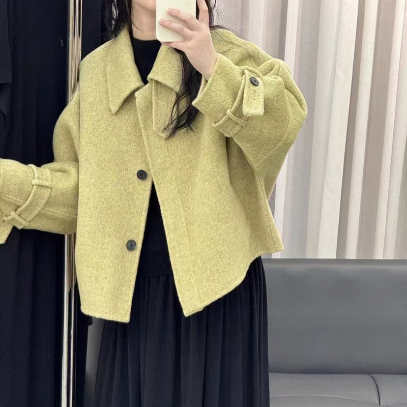Reversible Cashmere Coat, Turtleneck High-End Single-Breasted Wool Tweed Jacket (Fall/Winter)
