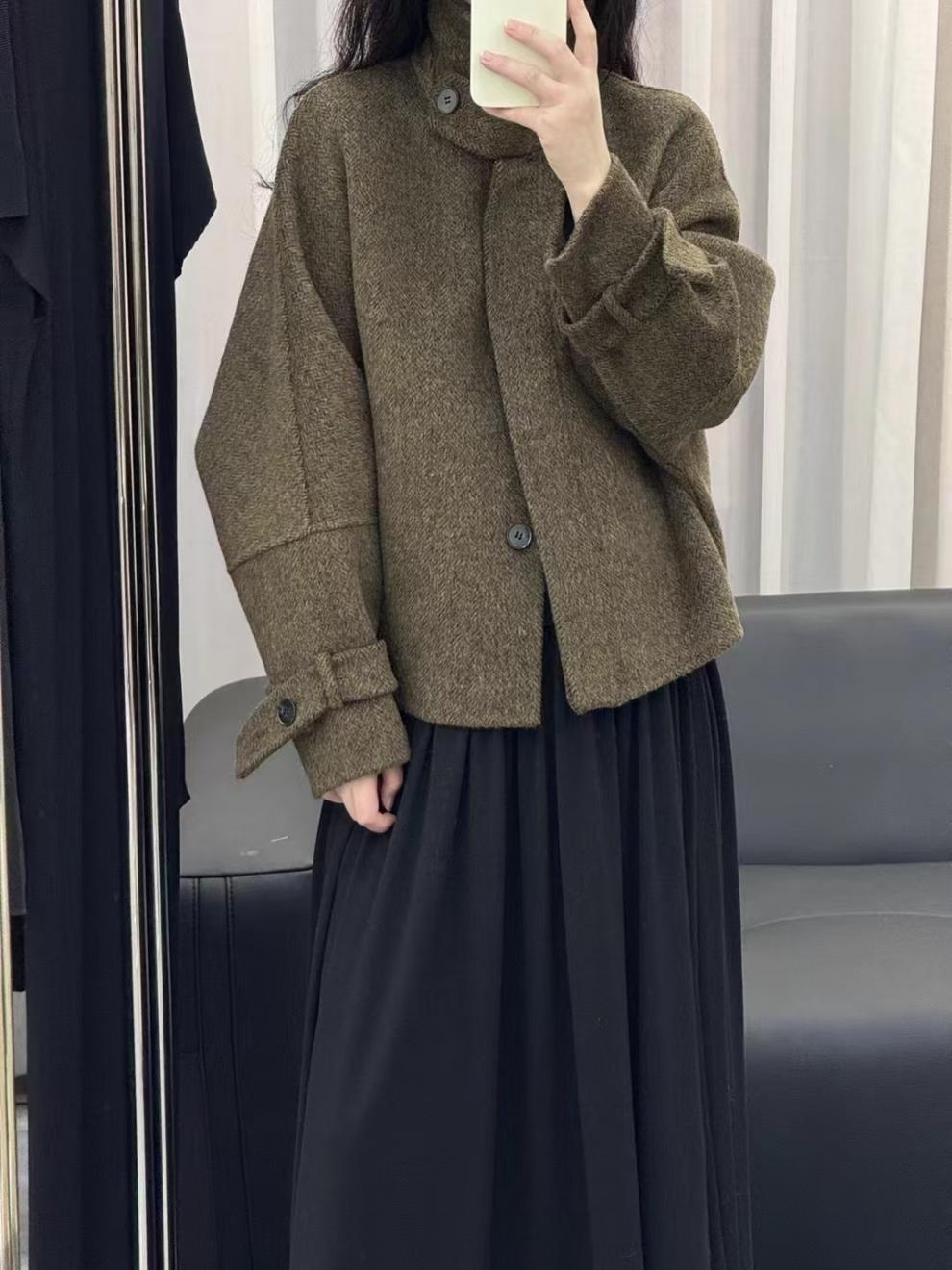 Reversible Cashmere Coat, Turtleneck High-End Single-Breasted Wool Tweed Jacket (Fall/Winter)