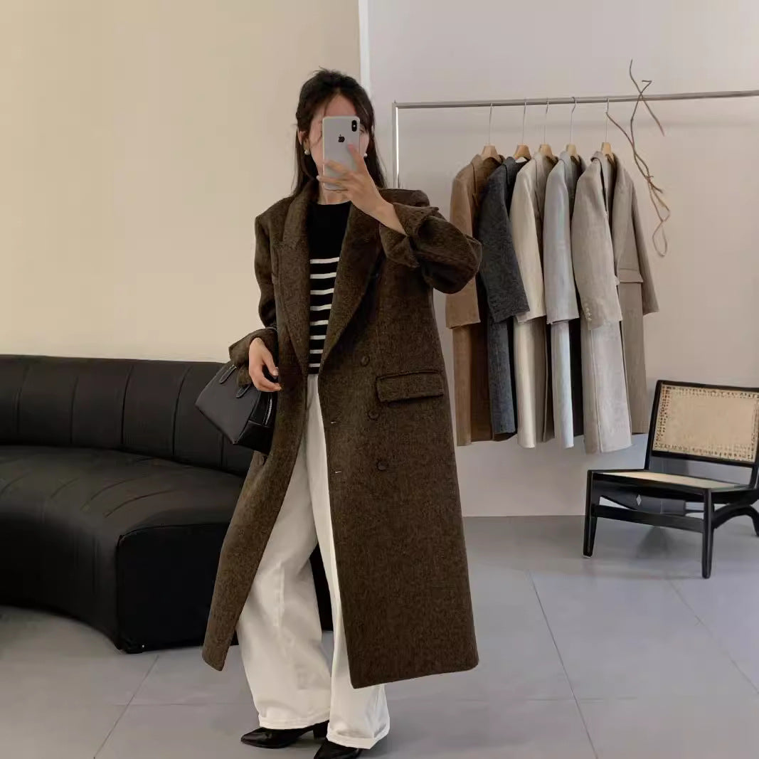 Herringbone Suit Collar Reversible Wool Coat