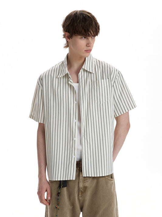Relaxed Vertical Stripe Short-Sleeve Shirt