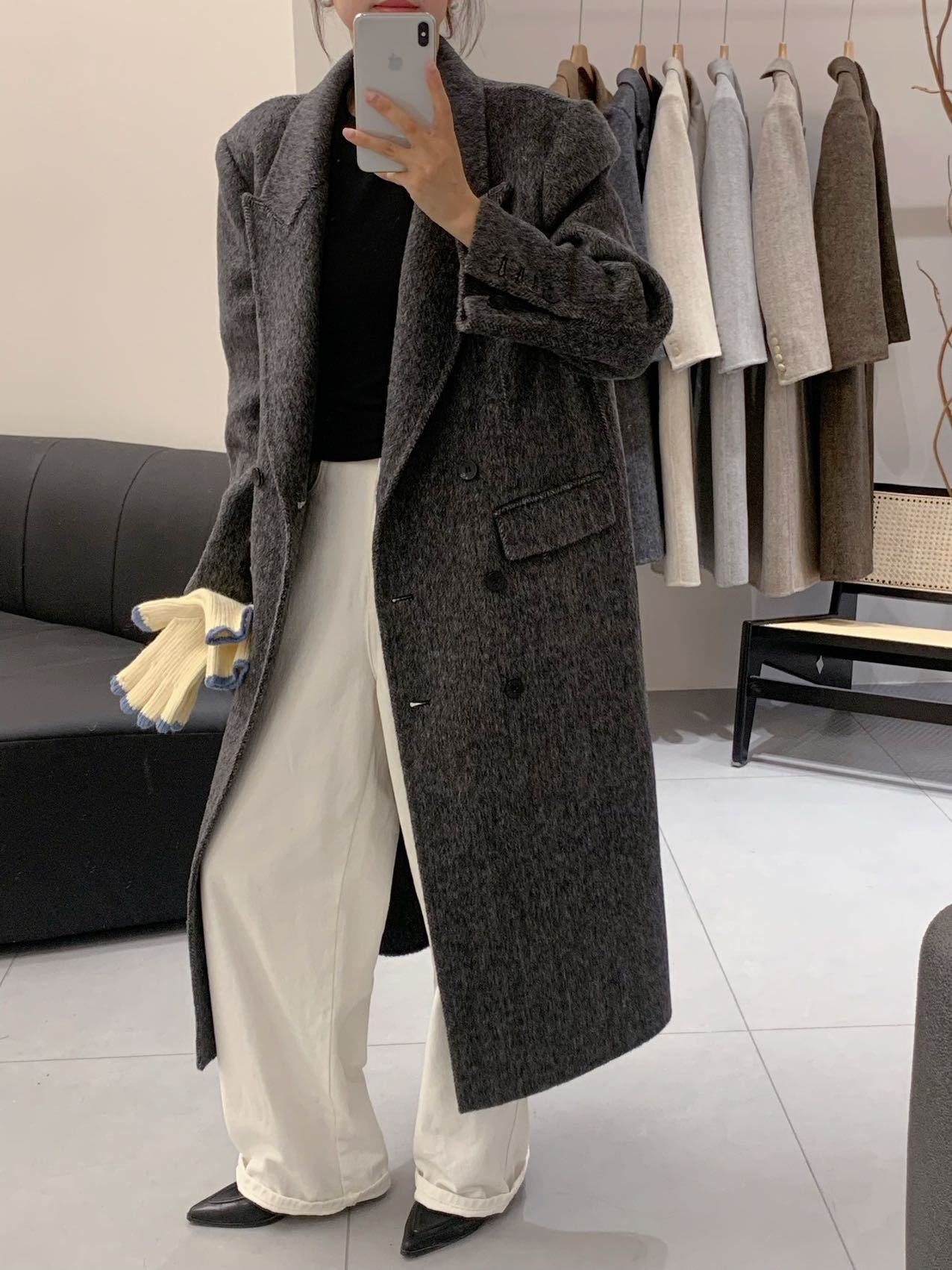 Herringbone Suit Collar Reversible Wool Coat