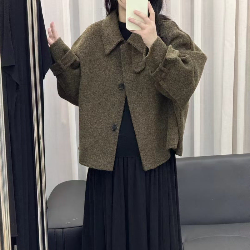 Reversible Cashmere Coat, Turtleneck High-End Single-Breasted Wool Tweed Jacket (Fall/Winter)