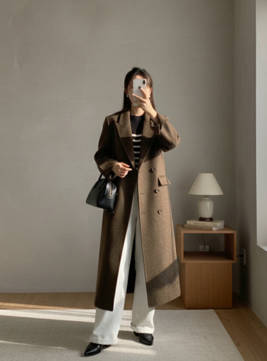 Herringbone Suit Collar Reversible Wool Coat