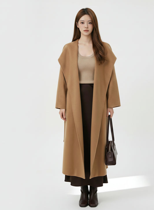 Camel large lapel reversible cashmere coatwoolen jacket