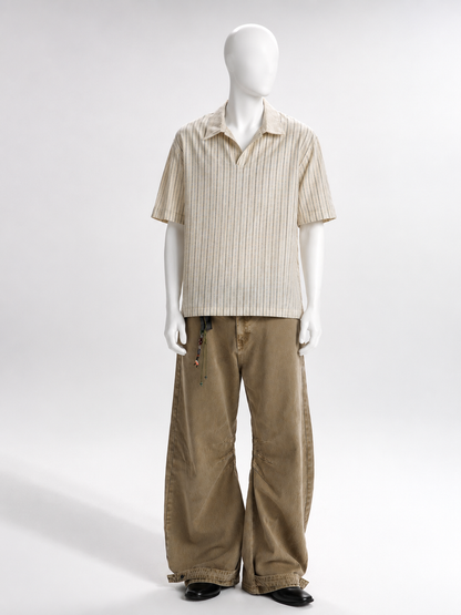 Natural-Tone Fine-Stripe Relaxed Shirt