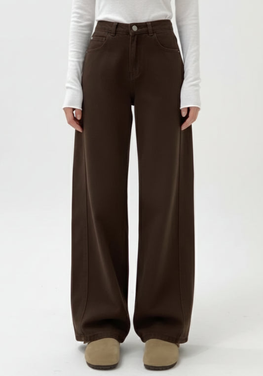 Brown fleece scimitar straight jeans