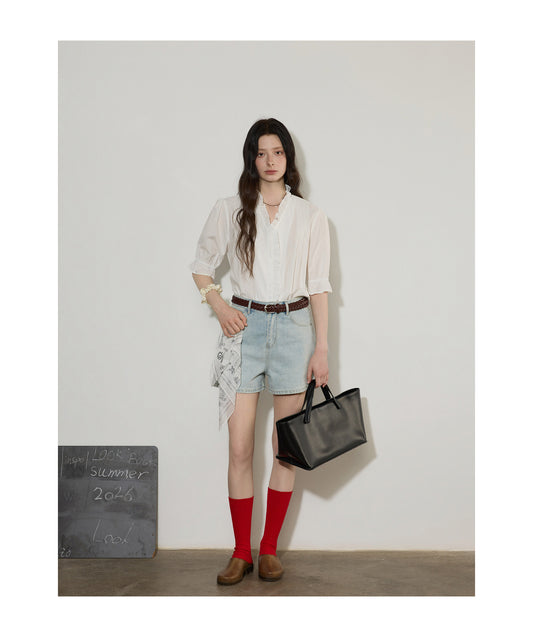 choose high-end ruffled five-quarter sleeve shirt