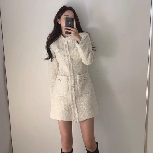 autumn/winter Elegant tweed round neck dress