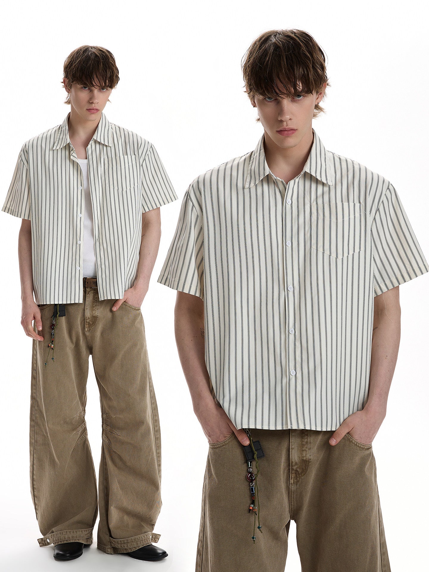 Relaxed Vertical Stripe Short-Sleeve Shirt