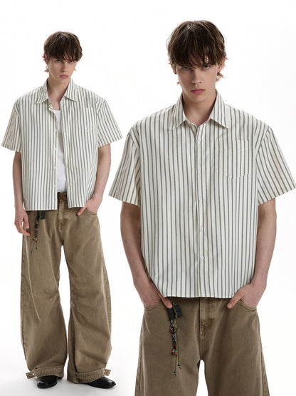 Relaxed Vertical Stripe Short-Sleeve Shirt