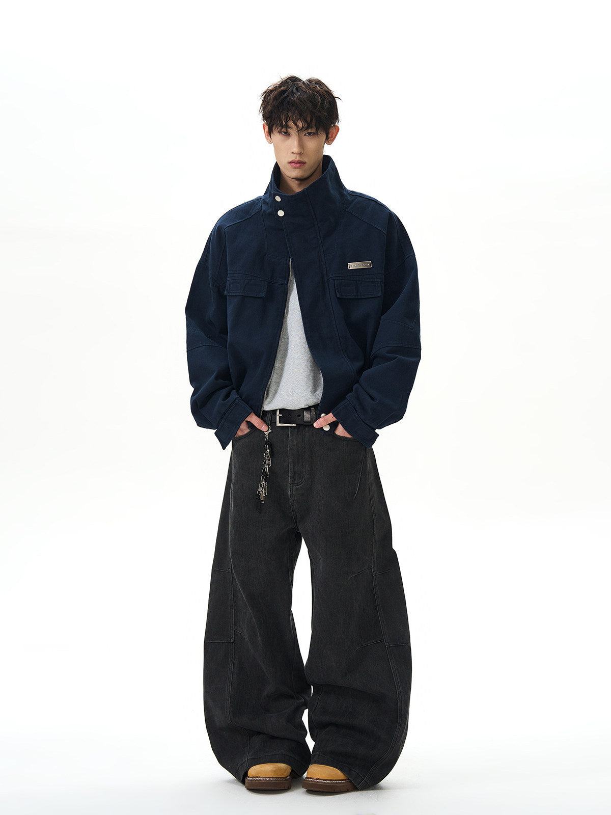 A PUEE american vintage bath style deconstructed stand up collar jacket men's and women's boxy short cargo Harrington jacket tide