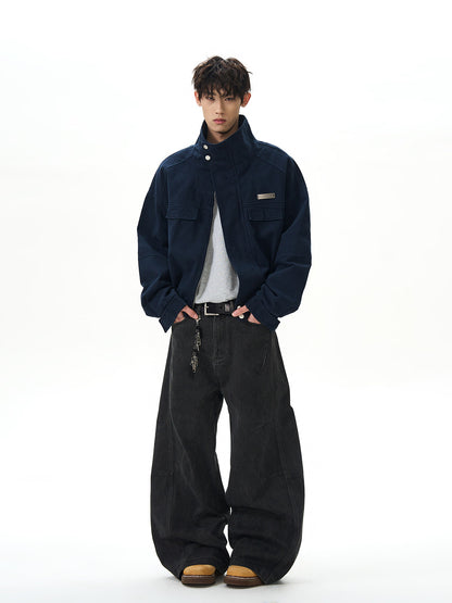 A PUEE american vintage bath style deconstructed stand up collar jacket men's and women's boxy short cargo Harrington jacket tide