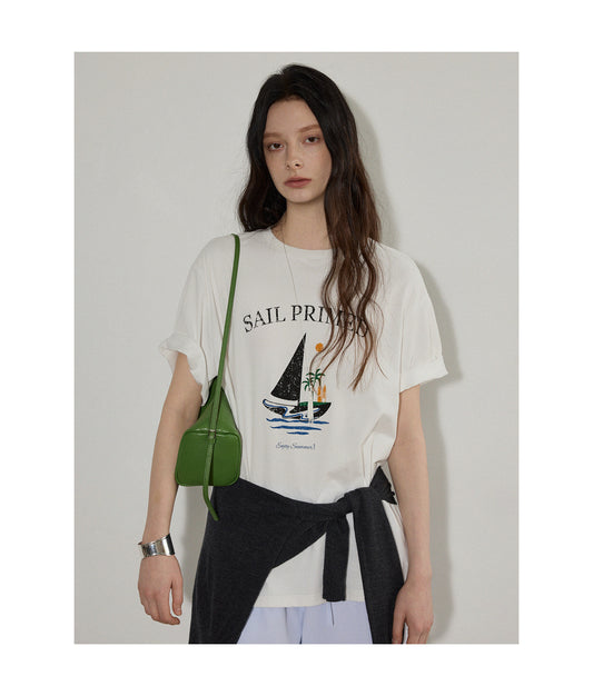 vintage sailboat print short-sleeve T-shirt