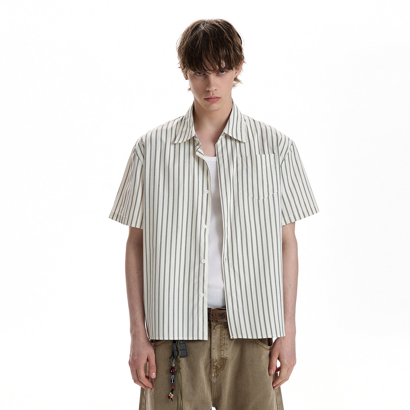 Relaxed Vertical Stripe Short-Sleeve Shirt