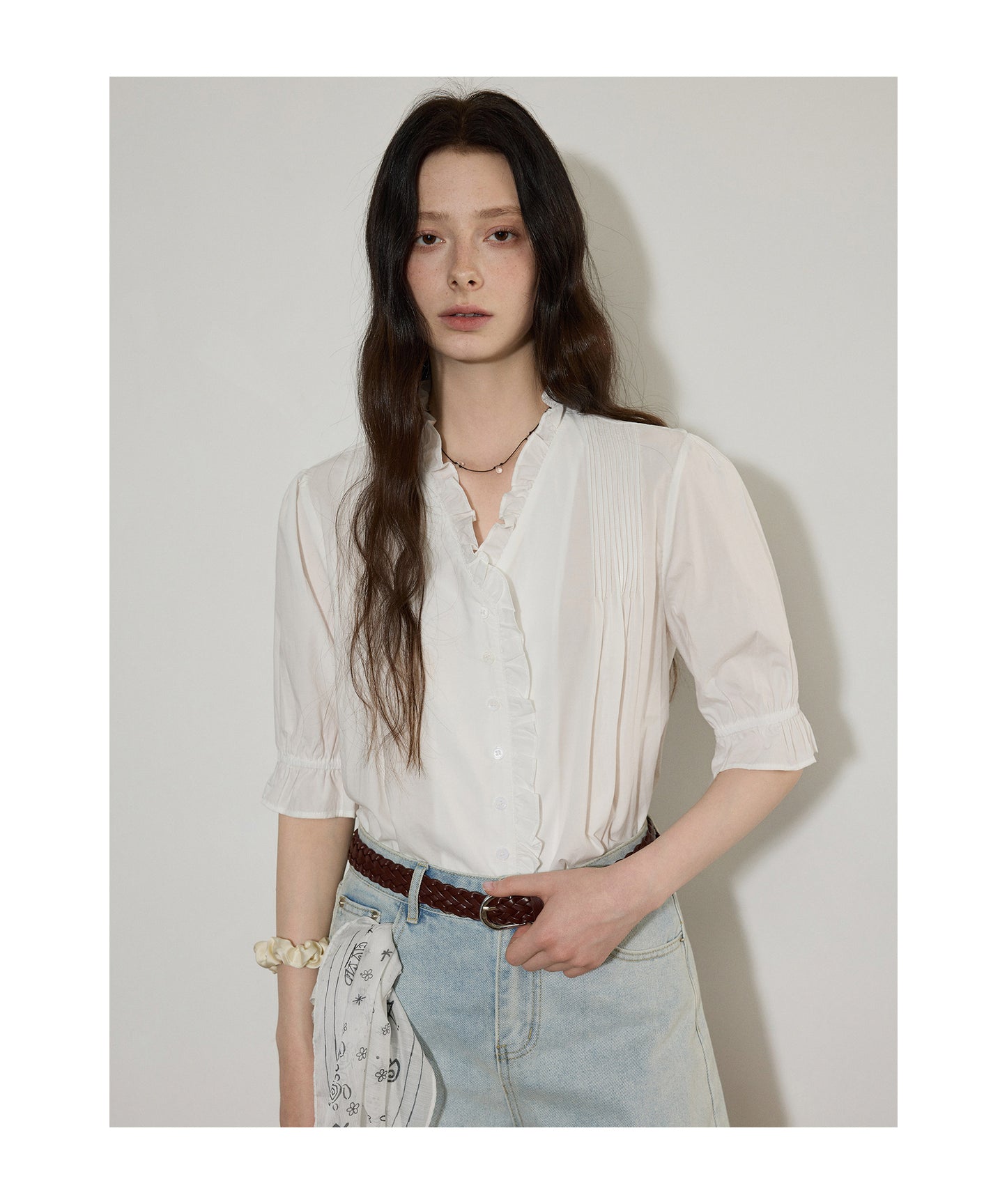 choose high-end ruffled five-quarter sleeve shirt