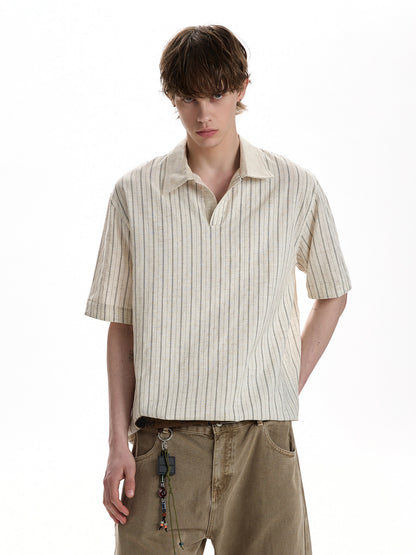 Natural-Tone Fine-Stripe Relaxed Shirt