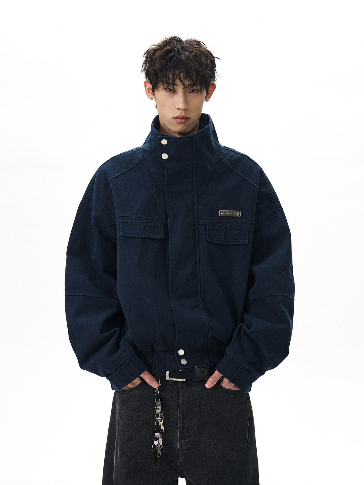 A PUEE american vintage bath style deconstructed stand up collar jacket men's and women's boxy short cargo Harrington jacket tide