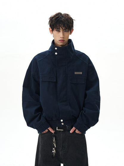 A PUEE american vintage bath style deconstructed stand up collar jacket men's and women's boxy short cargo Harrington jacket tide