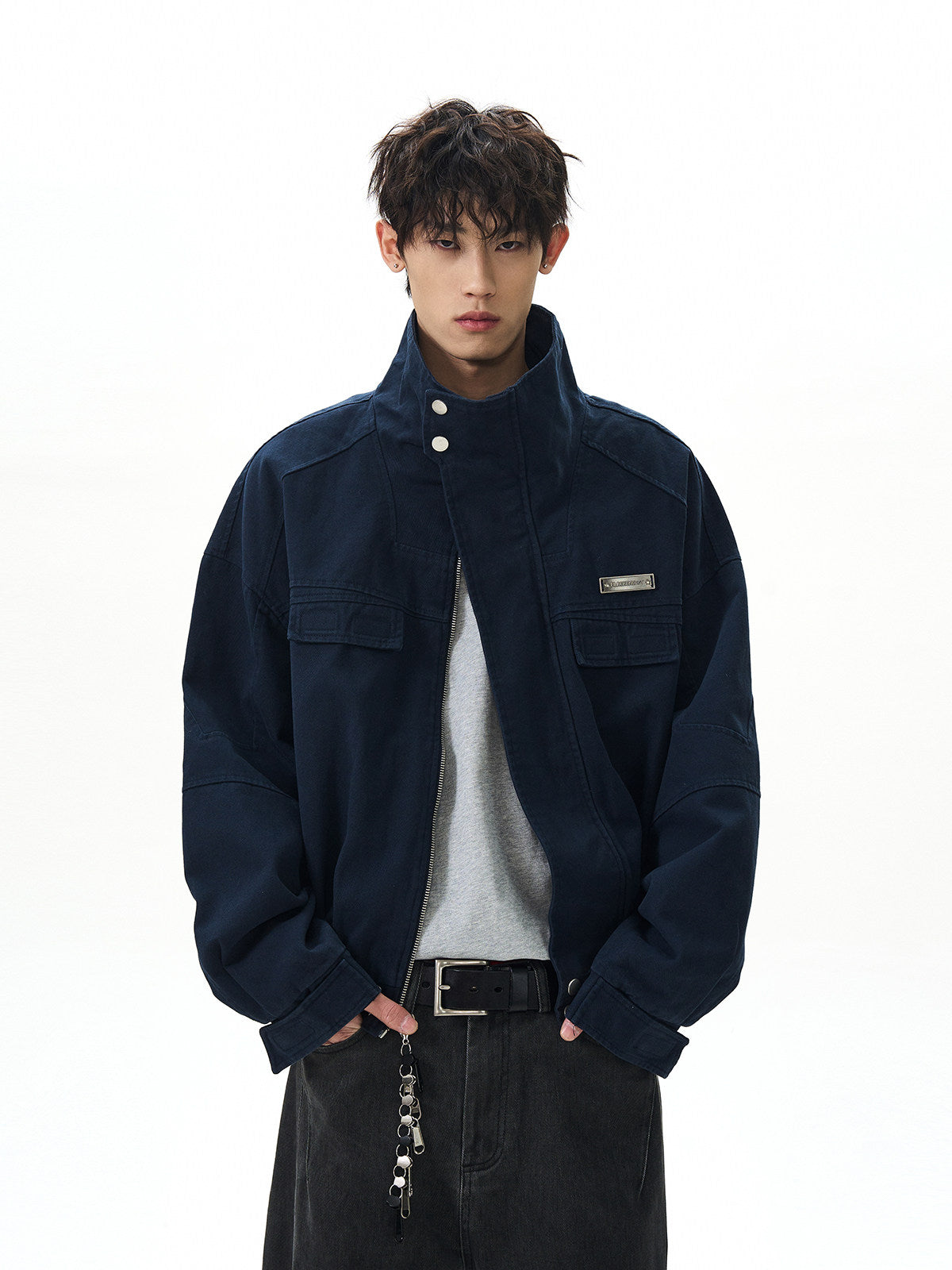 A PUEE american vintage bath style deconstructed stand up collar jacket men's and women's boxy short cargo Harrington jacket tide