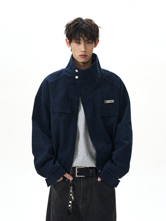 A PUEE american vintage bath style deconstructed stand up collar jacket men's and women's boxy short cargo Harrington jacket tide