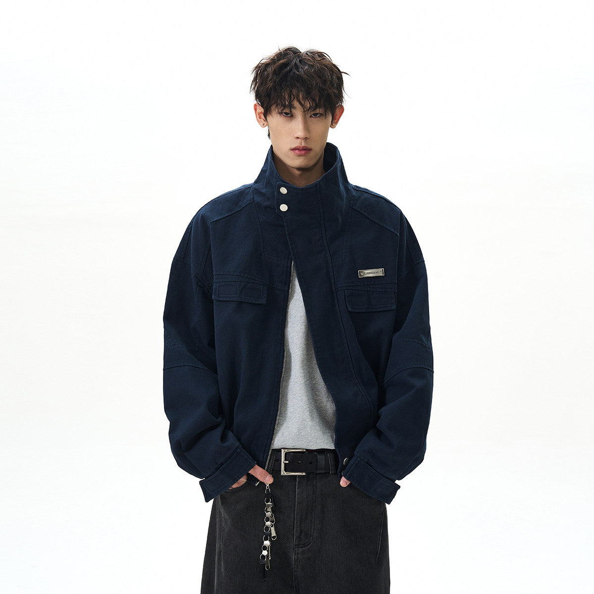 A PUEE american vintage bath style deconstructed stand up collar jacket men's and women's boxy short cargo Harrington jacket tide