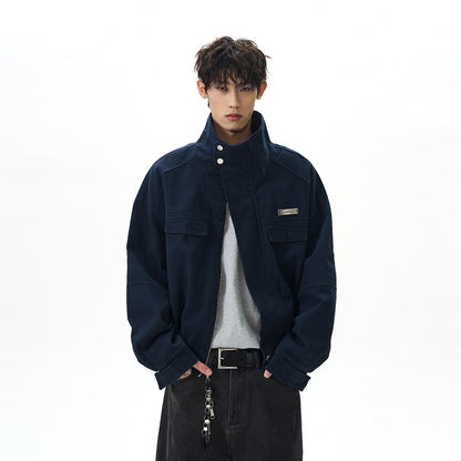 A PUEE american vintage bath style deconstructed stand up collar jacket men's and women's boxy short cargo Harrington jacket tide