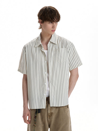 Relaxed Vertical Stripe Short-Sleeve Shirt