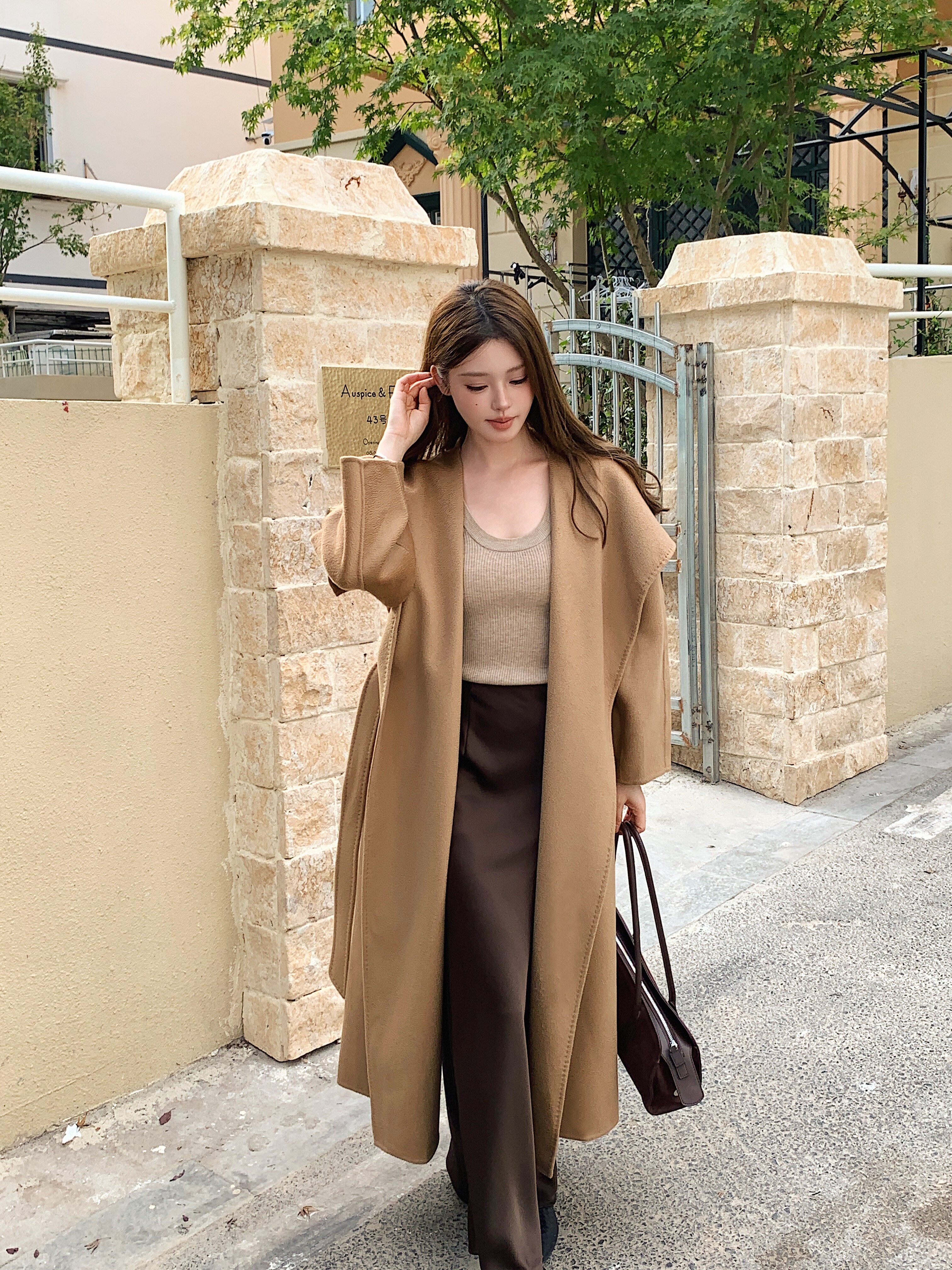 Camel large lapel reversible cashmere coatwoolen jacket – Budetz