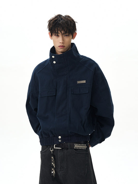 A PUEE american vintage bath style deconstructed stand up collar jacket men's and women's boxy short cargo Harrington jacket tide