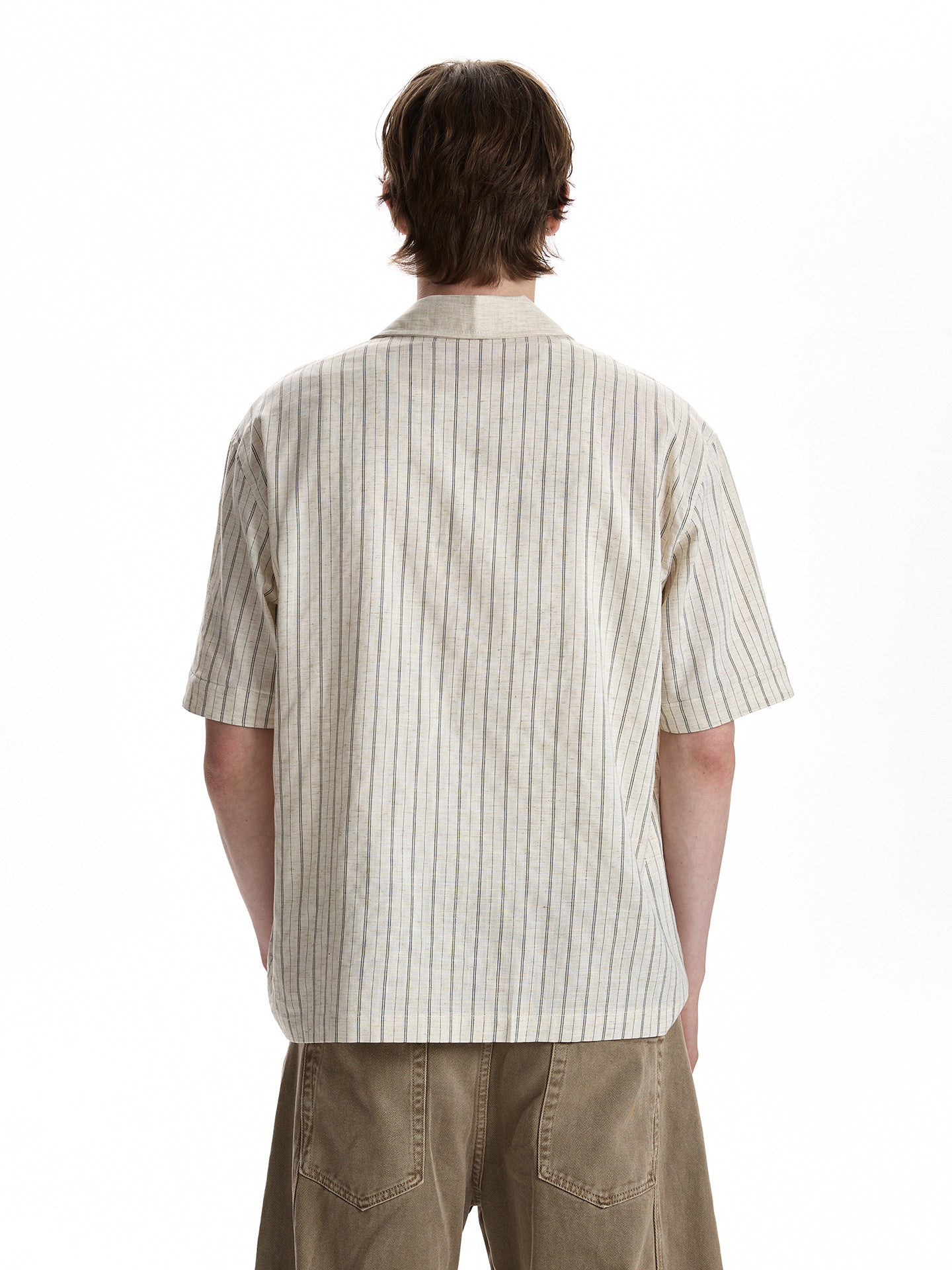 Natural-Tone Fine-Stripe Relaxed Shirt