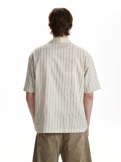 Natural-Tone Fine-Stripe Relaxed Shirt