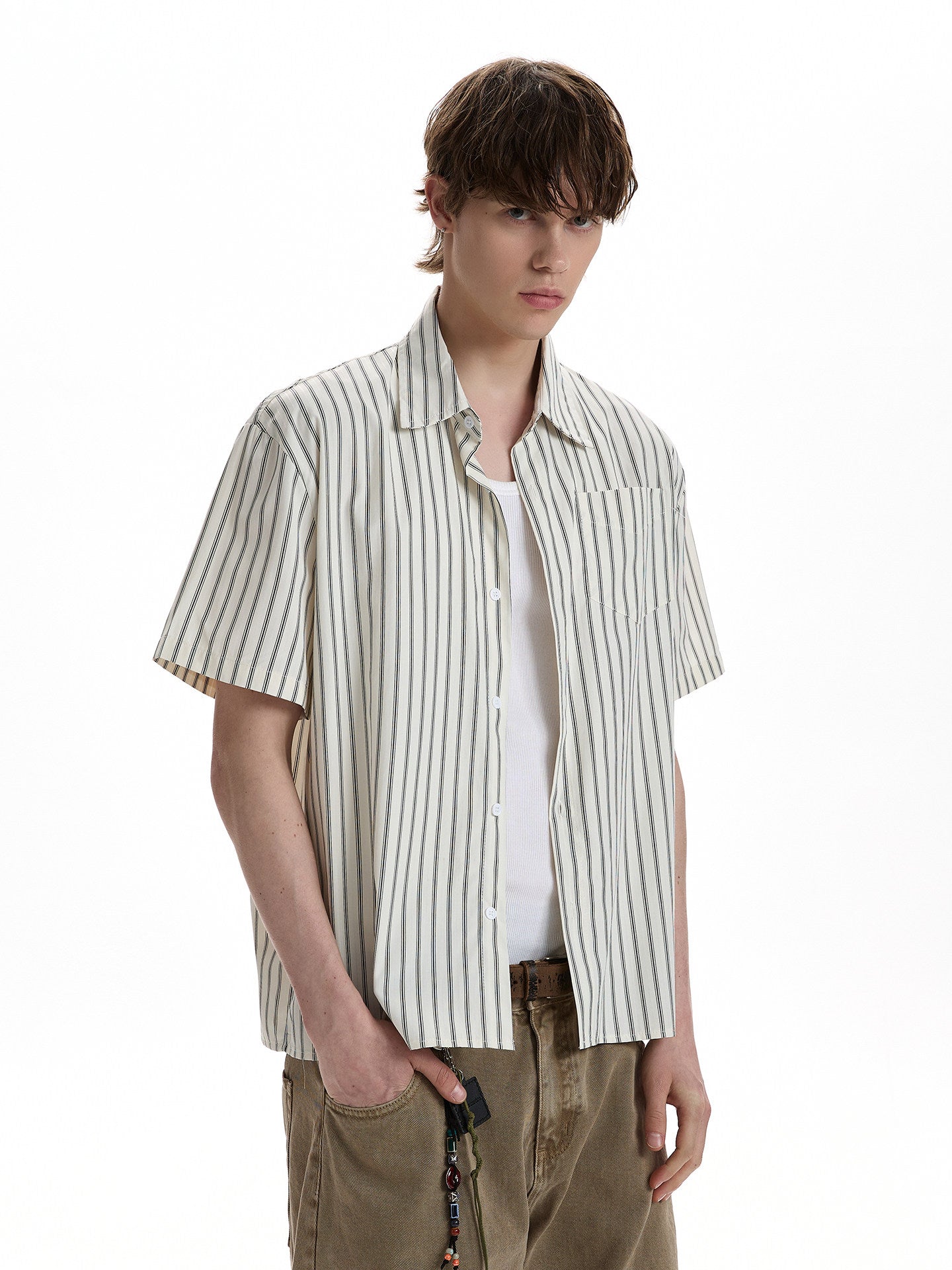 Relaxed Vertical Stripe Short-Sleeve Shirt