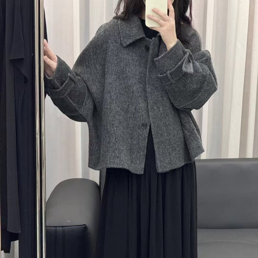 Reversible Cashmere Coat, Turtleneck High-End Single-Breasted Wool Tweed Jacket (Fall/Winter)