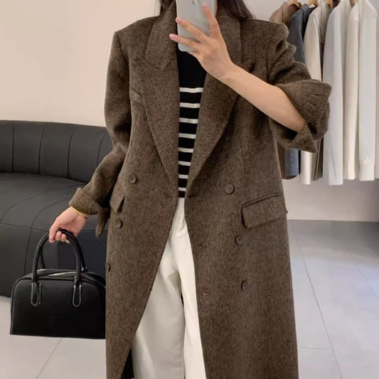 Herringbone Suit Collar Reversible Wool Coat